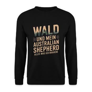 Wald und mein Australian Shepherd - Unisex Pullover - Schwarz - Vorne - Alina (178cm) & Michal (187cm)