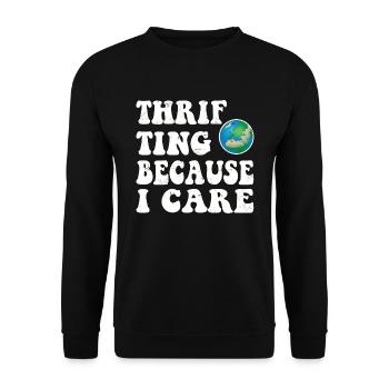 Thrifting. Because I care. - Unisex Pullover - Schwarz - Vorne - Alina (178cm) & Michal (187cm)