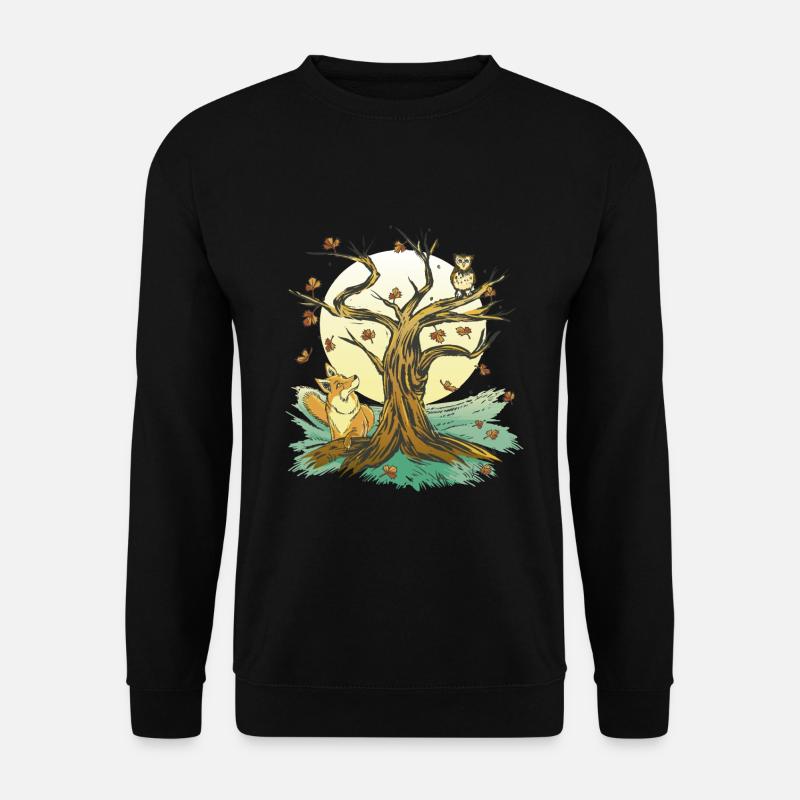 Fuchs Eule Wald Camping Tiere - Unisex Pullover - Schwarz