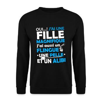T-shirt pour Père - J'ai une Fille Magnifique - Sweat-shirt Unisexe - noir - Devant - Alina (178cm) & Michal (187cm)
