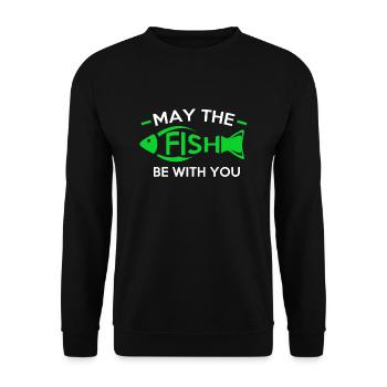 Design "Möge der Fisch bei dir sein" - Unisex Pullover - Schwarz - Vorne - Alina (178cm) & Michal (187cm)