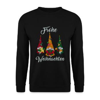 Bunte Weihnachtsgnome bringen festliche Geschenke - Unisex Pullover - Schwarz - Vorne - Alina (178cm) & Michal (187cm)