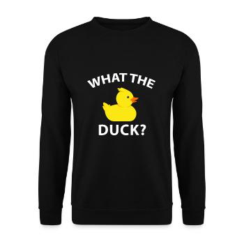 Drôle de canard cadeau What The Duck - Sweat-shirt Unisexe - noir - Devant - Alina (178cm) & Michal (187cm)