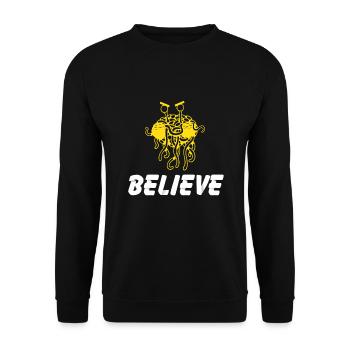 Spaghetti Monster Believe Atheist Gott Glaube - Unisex Pullover - Schwarz - Vorne - Alina (178cm) & Michal (187cm)