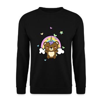 Unicorn Bear Teddy Rainbow Kawaii Bear - Unisex Sweatshirt - black - Front - Alina (178cm) & Michal (187cm)