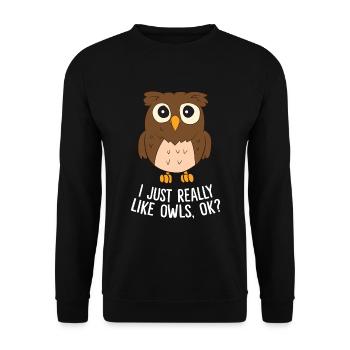 Ich Mag Eulen Einfach Wirklich Okay Lustige Eule - Unisex Pullover - Schwarz - Vorne - Alina (178cm) & Michal (187cm)