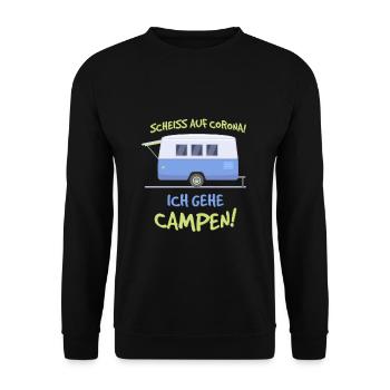 Scheiss auf Corona ich gehe Campen Geschenk Camper - Unisex Pullover - Schwarz - Vorne - Alina (178cm) & Michal (187cm)