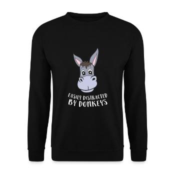 Leicht ablenkbar durch Esel Lustiger Süßer Esel - Unisex Pullover - Schwarz - Vorne - Alina (178cm) & Michal (187cm)