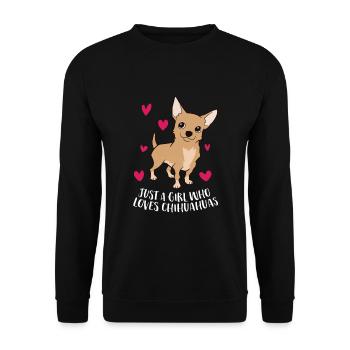 Juste une fille Who Loves Chihuahuas Cute Chihuahua - Sweat-shirt Unisexe - noir - Devant - Alina (178cm) & Michal (187cm)