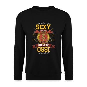 Sexy und Ossi – Attraktivität aus dem Osten - Unisex Pullover - Schwarz - Vorne - Alina (178cm) & Michal (187cm)