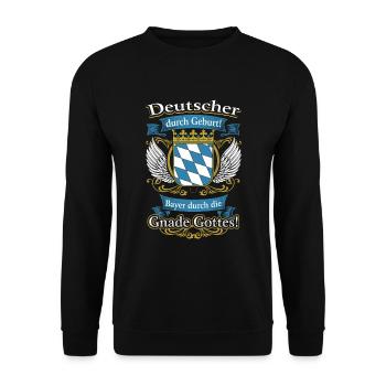 Stolzer Bayer durch die Gnade Gottes - Unisex Pullover - Schwarz - Vorne - Alina (178cm) & Michal (187cm)