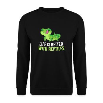 Das Leben Ist Besser mit Reptilien - Unisex Pullover - Schwarz - Vorne - Alina (178cm) & Michal (187cm)
