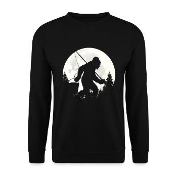 Bigfoot with a fishing rod in hand design - Unisex Sweatshirt - black - Front - Alina (178cm) & Michal (187cm)