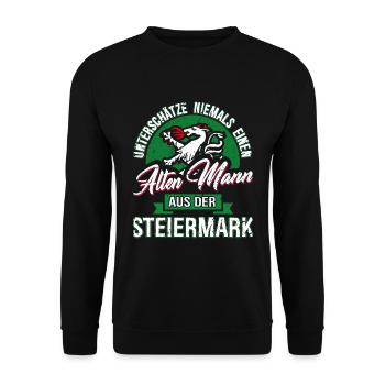 Unterschätze Nie einen Alten Steirer - Unisex Pullover - Schwarz - Vorne - Alina (178cm) & Michal (187cm)