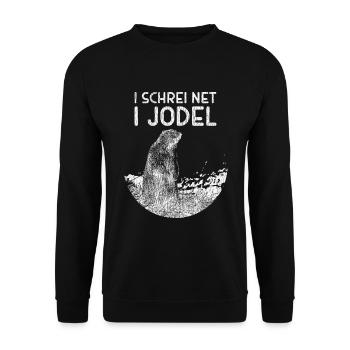 Murmeltiere und Jodeln - Alpen Humor - Unisex Pullover - Schwarz - Vorne - Alina (178cm) & Michal (187cm)