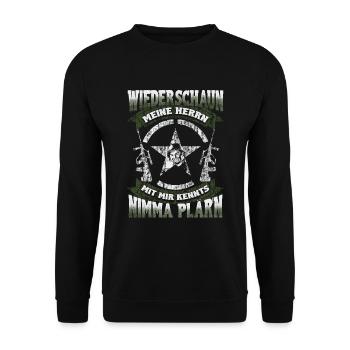 Wiederschaun Meine Herrn – Bundesheer-Abrüster - Unisex Pullover - Schwarz - Vorne - Alina (178cm) & Michal (187cm)