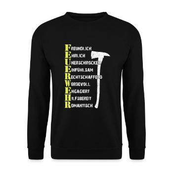 Feuerwehrhelden – Die wahren Alltagsretter - Unisex Pullover - Schwarz - Vorne - Alina (178cm) & Michal (187cm)