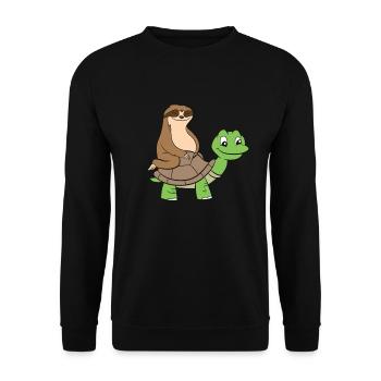 Faultier Auf Schildkröte Süßes Schildkröten - Unisex Pullover - Schwarz - Vorne - Alina (178cm) & Michal (187cm)