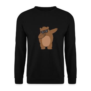 Lustige Dabbing Bär Kinder Grizzly Bear mit - Unisex Pullover - Schwarz - Vorne - Alina (178cm) & Michal (187cm)