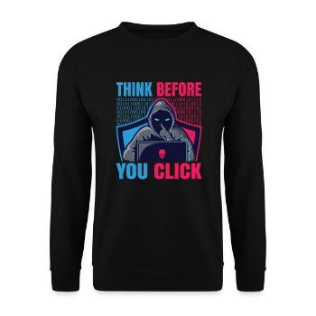 Denken Sie nach, bevor Sie auf Computergeschenk - Unisex Pullover - Schwarz - Vorne - Alina (178cm) & Michal (187cm)