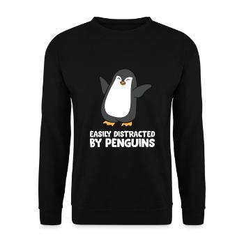 Leicht abzulenken durch Pinguine Lustiger Pinguin - Unisex Pullover - Schwarz - Vorne - Alina (178cm) & Michal (187cm)