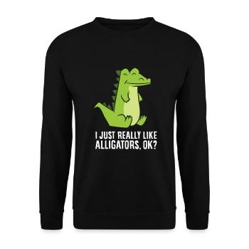 Alligator-Liebhaber Ich mag Alligatoren einfach - Unisex Pullover - Schwarz - Vorne - Alina (178cm) & Michal (187cm)