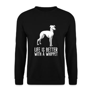 Das Leben ist besser mit Whippets - Unisex Pullover - Schwarz - Vorne - Alina (178cm) & Michal (187cm)