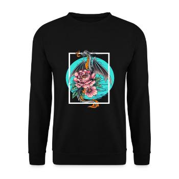 Japanese Dragon Flower Fantasy - Unisex Sweatshirt - black - Front - Alina (178cm) & Michal (187cm)