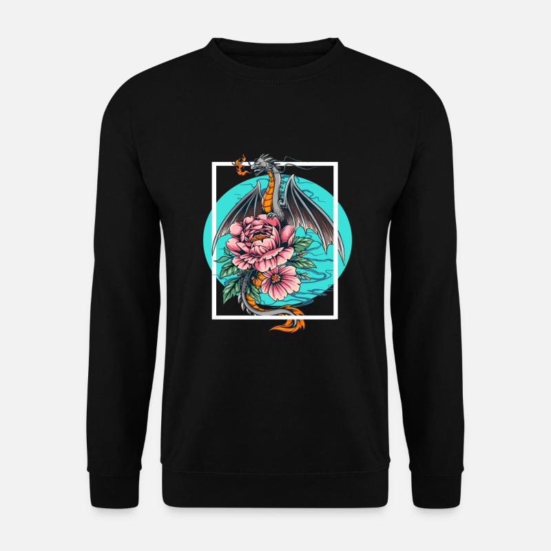 Japanese Dragon Flower Fantasy - Unisex Sweatshirt - black