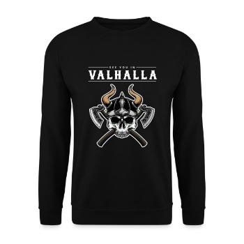 See You In Valhalla Viking Nordic - Unisex Sweatshirt - black - Front - Alina (178cm) & Michal (187cm)