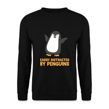 Pinguin leicht abgelenkt durch Pinguine - Unisex Pullover - Schwarz - Vorne - Alina (178cm) & Michal (187cm)