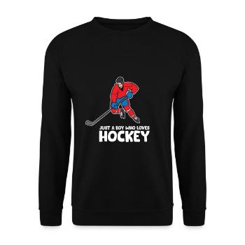 Nur ein Junge, der Eishockeys liebt Lustiges - Unisex Pullover - Schwarz - Vorne - Alina (178cm) & Michal (187cm)
