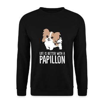 Das Leben ist besser mit Papillons - Unisex Pullover - Schwarz - Vorne - Alina (178cm) & Michal (187cm)
