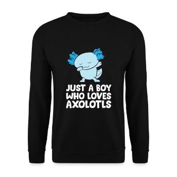 Nur ein Junge, der Axolotls liebt Lustiger Axolotl - Unisex Pullover - Schwarz - Vorne - Alina (178cm) & Michal (187cm)