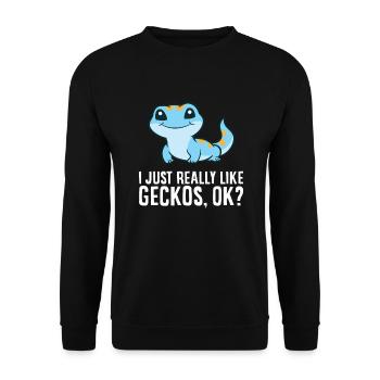 Ich mag Geckos einfach sehr, okay, lustiger Gecko - Unisex Pullover - Schwarz - Vorne - Alina (178cm) & Michal (187cm)