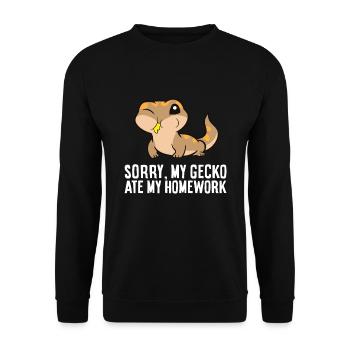 Lustiger Gecko Sorry My Gecko Ate My Homework - Unisex Pullover - Schwarz - Vorne - Alina (178cm) & Michal (187cm)