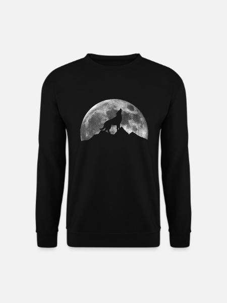 Wolf und Berge auf Mond - Unisex Pullover - Schwarz