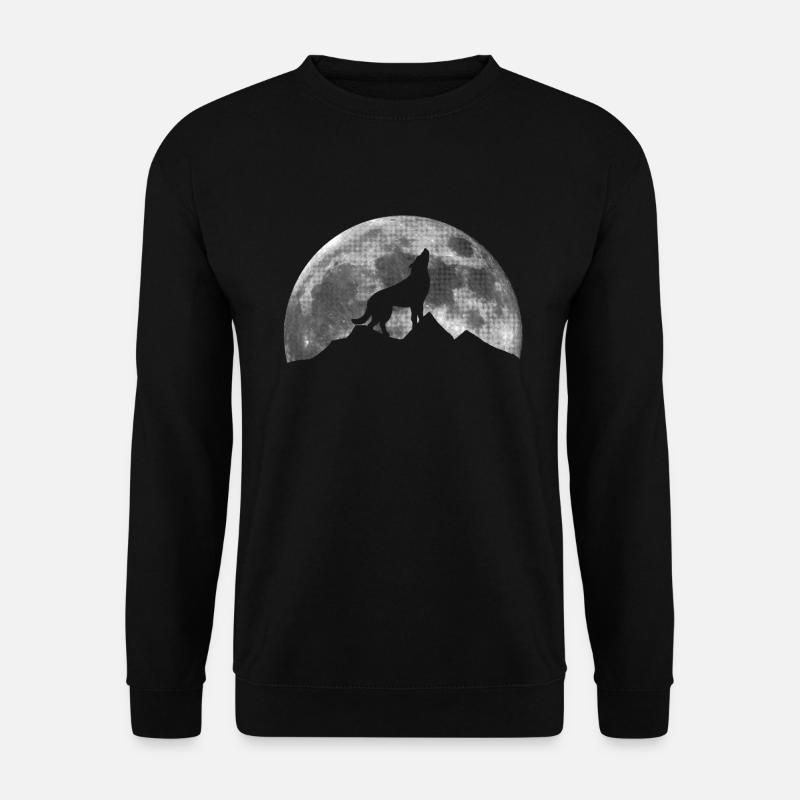 Wolf und Berge auf Mond - Unisex Pullover - Schwarz