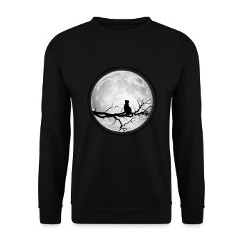 Mond Vollmond Katze Weltraum - Unisex Pullover - Schwarz - Vorne - Alina (178cm) & Michal (187cm)
