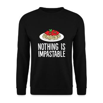 Nichts ist unanfechtbar Spaghetti Pasta - Unisex Pullover - Schwarz - Vorne - Alina (178cm) & Michal (187cm)