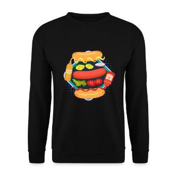 Hot Dog Bausatz Fast Food Würstchen - Unisex Pullover - Schwarz - Vorne - Alina (178cm) & Michal (187cm)