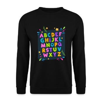 Alphabet Abc Schulstart Mädchen Jungen - Unisex Pullover - Schwarz - Vorne - Alina (178cm) & Michal (187cm)