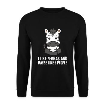 Ich mag Zebras und vielleicht 3 Menschen Zebras - Unisex Pullover - Schwarz - Vorne - Alina (178cm) & Michal (187cm)
