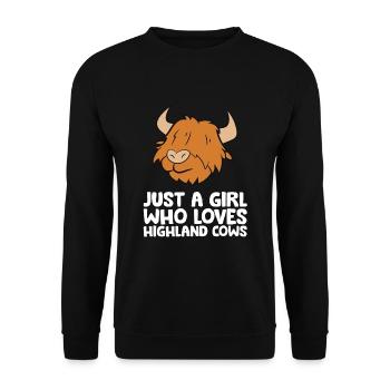 Scottish Highland Cow Just a Girl Who Loves - Unisex Pullover - Schwarz - Vorne - Alina (178cm) & Michal (187cm)