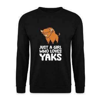Nur ein Mädchen, das Yaks liebt - Unisex Pullover - Schwarz - Vorne - Alina (178cm) & Michal (187cm)