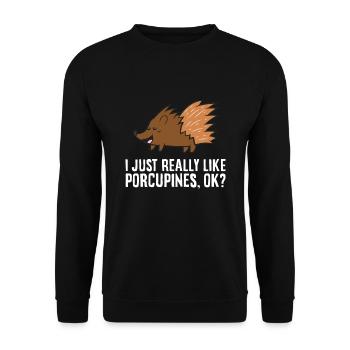 J’aime vraiment les porcs-épics, d’accord? Porc-épic mignon - Sweat-shirt Unisexe - noir - Devant - Alina (178cm) & Michal (187cm)
