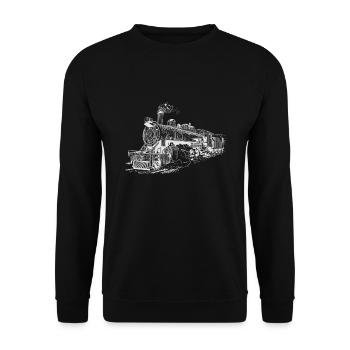 Dampflok Retro Eisenbahn Modeleisenbahn - Unisex Pullover - Schwarz - Vorne - Alina (178cm) & Michal (187cm)