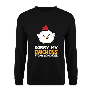 Poulet Animal désolé Mon poulet a mangé mes devoirs - Sweat-shirt Unisexe - noir - Devant - Alina (178cm) & Michal (187cm)