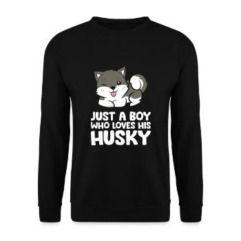 Nur ein Junge, der seinen Husky liebt - Unisex Pullover - Schwarz - Vorne - Alina (178cm) & Michal (187cm)