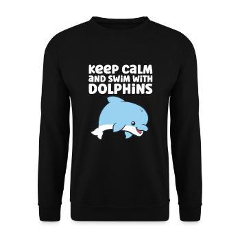 Delphin Ozean Meer Ruhe bewahren und schwimmen - Unisex Pullover - Schwarz - Vorne - Alina (178cm) & Michal (187cm)
